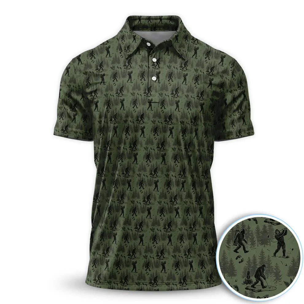 Bigfoot Forest Camouflage Polo Shirt Golf Short Sleeve Outdoors Menswear Tops Classic Print Tops