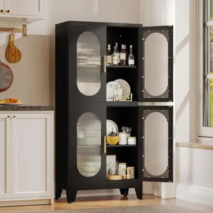61"H Elegant Black Tall Storage Cabinet , Acrylic Glass Front Pantry with Versatile Shelving,Suitable for bedrooms, living rooms, kitchens, offices, and laundry rooms
