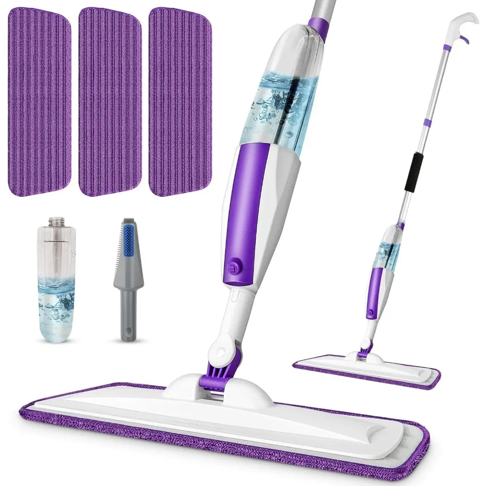 Spray Mops For Floor Cleaning, Floor Mop With A Refillable Spray Bottle And 3 Washable Microfiber Pads, Home Or Commercial Use, Dry Wet Flat Mop For Hardwood,Laminate,Wood (Purple)