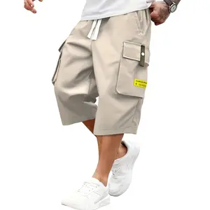 Men’s Colorblock Cargo Shorts – Casual cargo style featuring a drawstring waistband, large pockets, and letter patches; solid color regular fit, suitable for everyday wear and outdoor activities