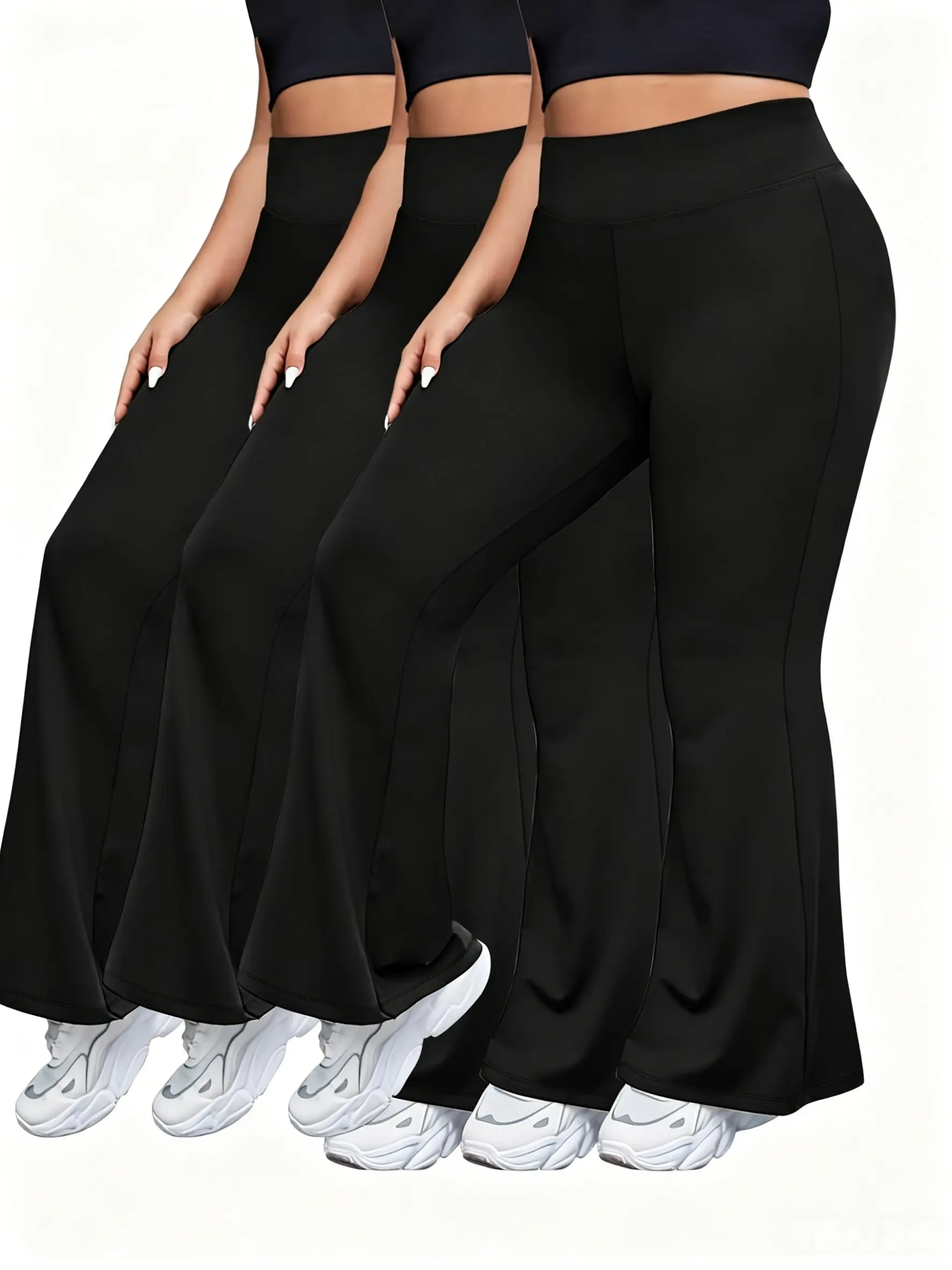 3-Pack Plus Size High-Waist Stretchy Flare Pants Set - Solid Color Athletic Trousers with Tummy Control, All-Season Comfort, Machine Washable Yoga Essentials summerwins Breathable Leggings Breathable Sporty Bottoms sweatpants joggers sweatpants for men