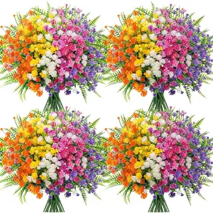 24 Bundles Artificial Flowers for Outdoors Decoration Faux Ferns Fake Plastic Flowers for Spring Summer Home Garden Courtyard Patio Front Porch Decor