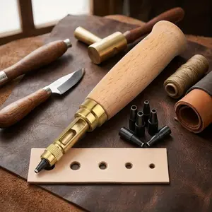 Industrial-Grade Automatic Belt Punch Tool, Silent Rotating Drill for Leather Craft, Multi-Functional Punch Set, Efficient DIY Hole Maker, Non-Slip Manual Press, Durable Repair Tool, Rust-Proof Metal & Plastic Dies