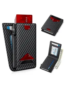 Men's Ultra-Thin Wallet with Money Clip & ID Window, RFID Blocking Aluminum Business Card Holder, Credit Card Holder, Fits 9-13 Cards, All Seasons, Rfid Card Slots