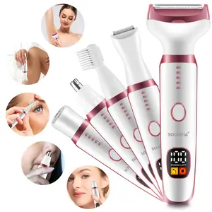 Women's 5-In-1 Hair Removal Device, Rechargeable Electric Shaver for Arms Legs Underarms Body, Portable Bikini Trimmer Tool