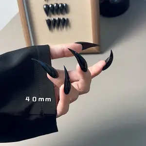 Zanxu|Handmade Long Galaxy Gray Sparkling Wolf Claw Cat Claw Press-On Nails Alternative Gothic Style Nail Art for Women alt style candy stripe handmade art set Wearable Mixed Color Acrylic Nail Set unique almond nail claw Glossy Stiletto Press-on Nails wo