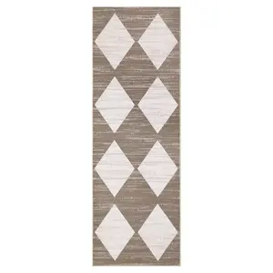 2 x 6 ft Polyester Brown Rectangular Laundry Bathroom Kitchen Modern Geometric Diamond Print Machine Washable Runner Rug-B