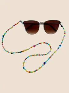 Vintage Beaded & Chain Decor Sunglasses Holder, Colorblock Eyewear Strap, Eyewear Accessories for Women & Men