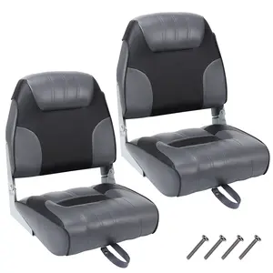 2 Pack Folding Boat Seats, High or Low Back Marine Chairs with Thickened Sponge Padding, Waterproof PVC Leather & Stainless Steel Hardware, Comfortable Captain Chairs for Fishing, Speedboats, Jon Boats & Canoes, Camouflage/Grey/Black