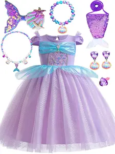 (Dress+ all accessories) Purple seaside mermaid costume role play girls mermaid dress pretty dress