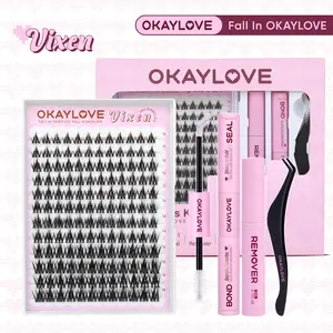 OKAYLOVE Vixen Lash CLusters Kit, Manga Lash Extension with Waterproof Long-lasting Lash Bond and Seal,Tweezers and Remover for DIY Eyelash at Home Easily, Natural Makeup Girl Gifts