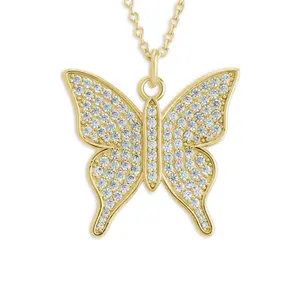Pave CZ Butterfly Pendant Necklace