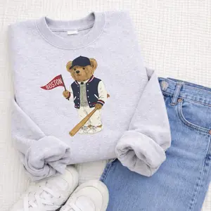 Boston Baseball Graphic Sweatshirt, Blue And Red City Pride Game Day Sweatshirts