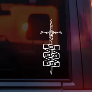 Throne of Glass Vinyl Car Decal, Sword with “You Do Not Yield” Banner, Fantasy Bookish Sticker for Cars, Laptops & Water Bottles, Perfect for Sarah J. Maas Readers, BookTok, Romantasy Fans & TOG Lovers, Strong Heroine Aesthetic Decal