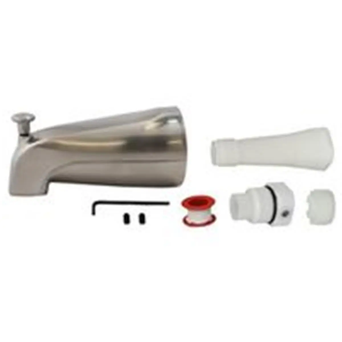 Plumb Pak Brass Nickel Bathtub Spout with Front Diverter, Universal-Fit Copper Adapters, Compatible with 1/2" Male Threaded Connections