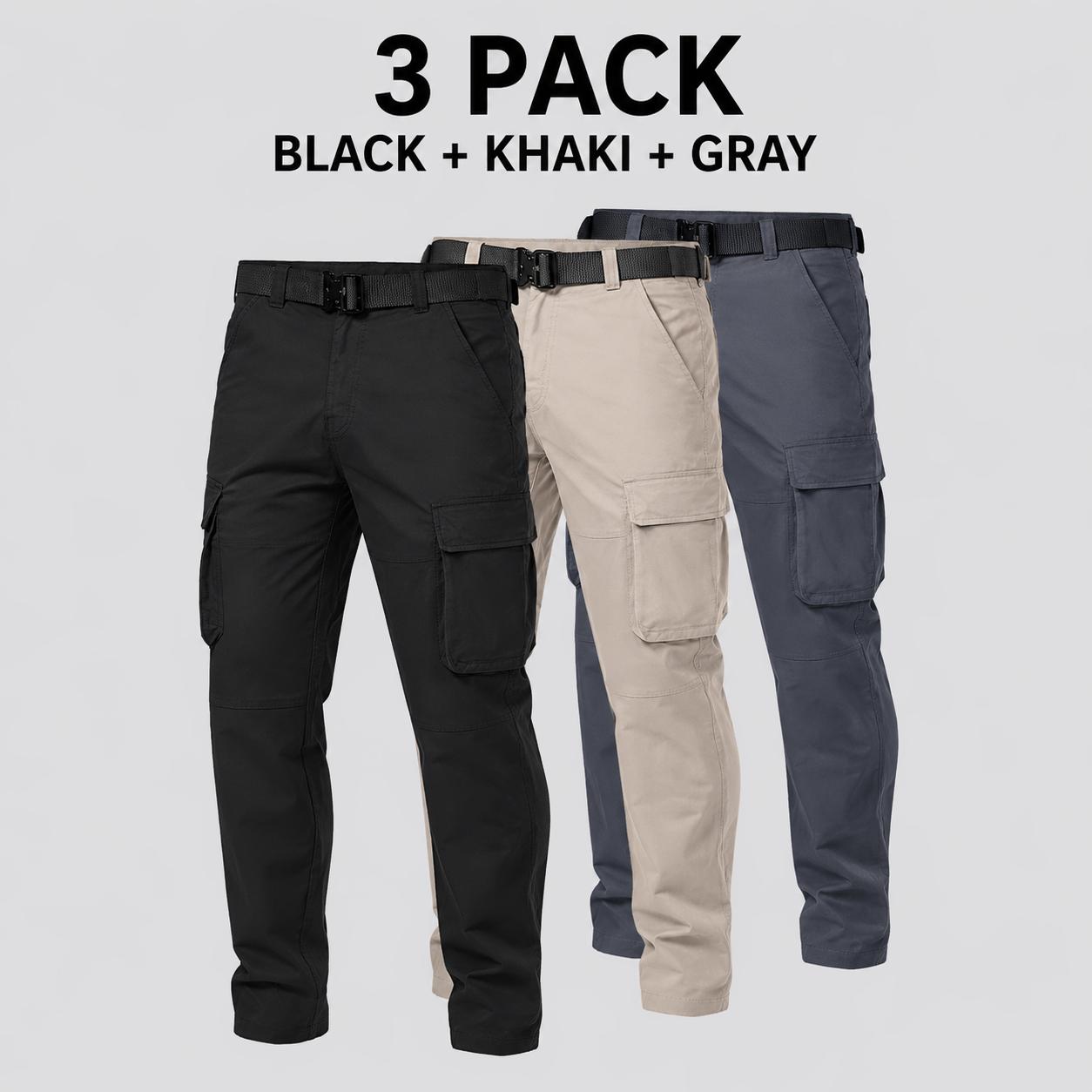 4Pac Men's Casual Cargo Work Pants, Multi-Pocket Straight Leg Utility Trousers, Outdoor & Daily Wear | 1/2/3/4-pacs