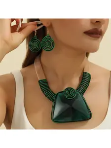 Fashionable and bold, handcrafted, acrylic wide pendant necklace and earring set, Fashionable jewelry set