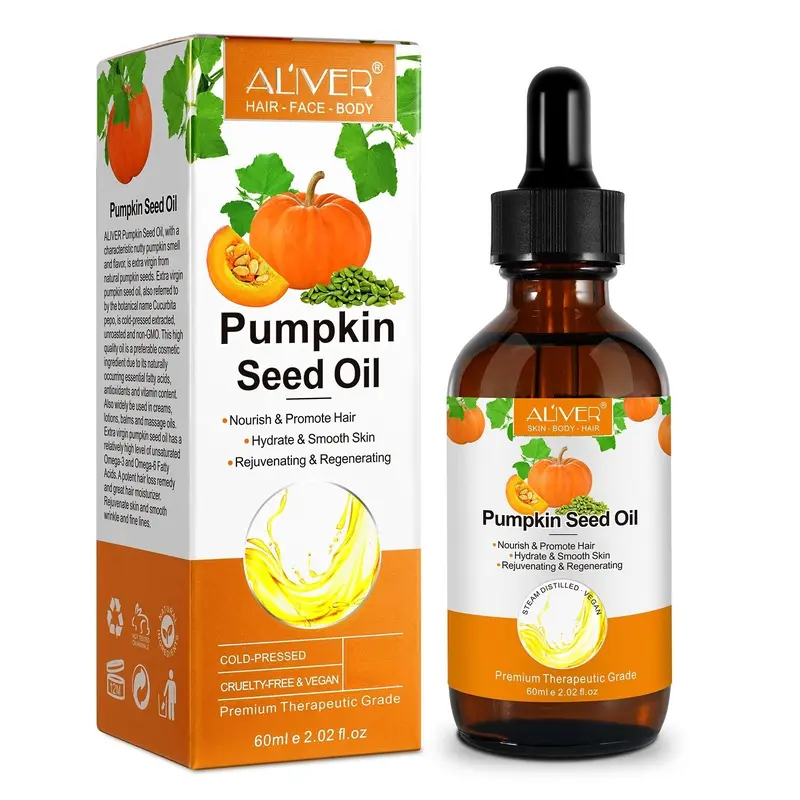 Aliver Pumpkin Seed Oil 60ml, Pumpkin Seed Hair Oil for Dry Damaged Hair, Moisturizing Scalp, Face, Nails, Body, Skin Haircare Comfort Nourish