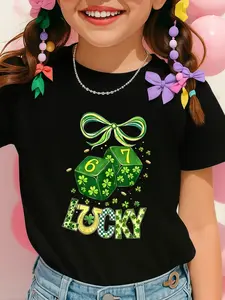 Kids' St. Patrick's Day Graphic Tee Boys & Girls Irish Luck Birthday Party Shirt with Green Dice Shamrocks Lucky Design Soft Cotton Top