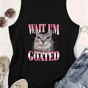 Wait I'm Goated Cat Tank Top | Funny Meme Cat Graphic Sleeveless Top