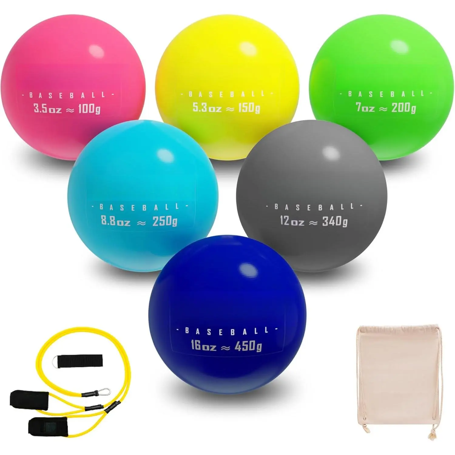 6/9 Pack Plyometric Weighted Baseball Set (3.5-16/35/53/70 oz) - Variable Weight Plyo Baseballs for Improved Power & Pitching Training - for All Skill Levels