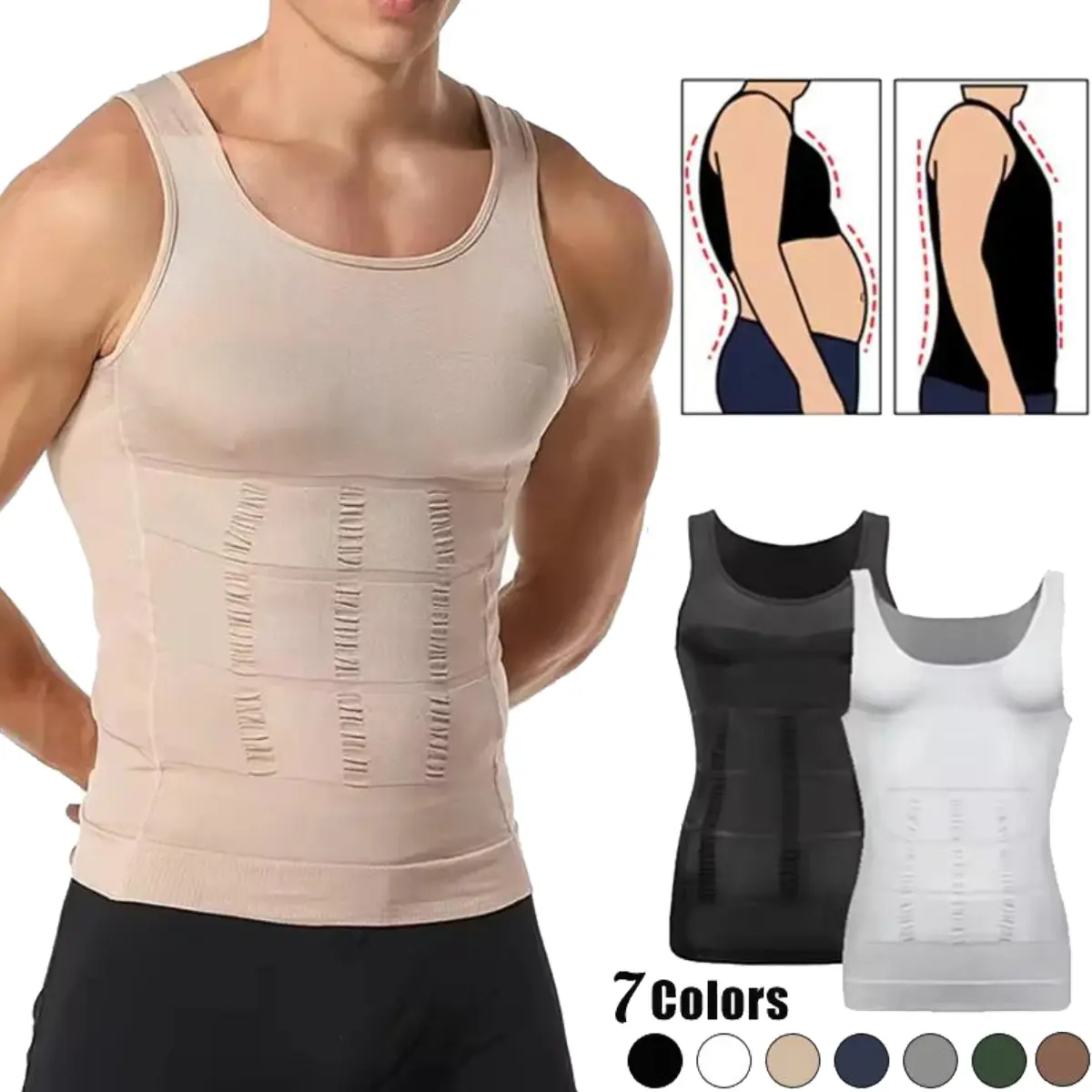 Men's Compression Body Shaper Vest, 1-2 Pack Sleeveless Tummy Control Tank Top, Lightweight Stretchy Fabric for a Smooth Look at the Gym or Office