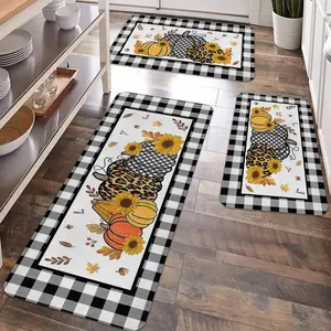 2/3pcs Autumn Thanksgiving Kitchen Floor Mat Carpet, Watercolor Pumpkin Maple Leaf Printed Flannel Soft, Anti Drop Floor Mat, Thanksgiving Party Kitchen, Dining Room, Living Room, Entrance Door, Laundry Floor Decoration Carpet Decorative Rugs