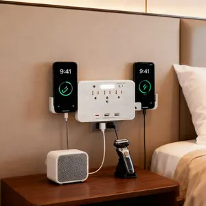 Us Plug Multi-Functional Socket, 3 Ac 2 USB-A 1 USB-C Overload Protection, Induction Night Light, Dual Phone Stand Holder, Usb Power Outlet