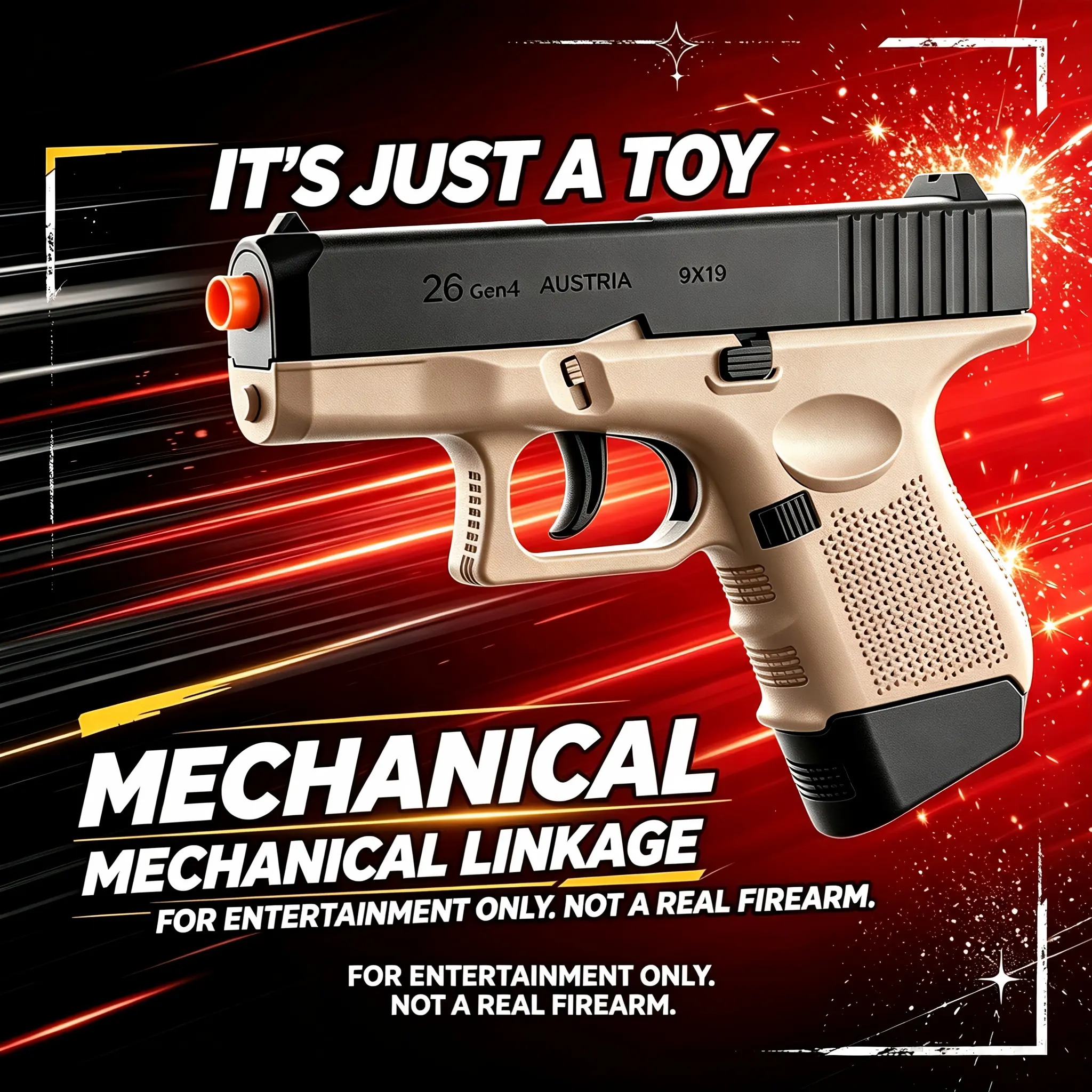 Foam Dart Shell Ejecting Pistol, Automatic Mechanical Soft Bullet Blaster, Safe Orange Tip Outdoor Backyard Shooting Gift For Teen Boys Age 14+