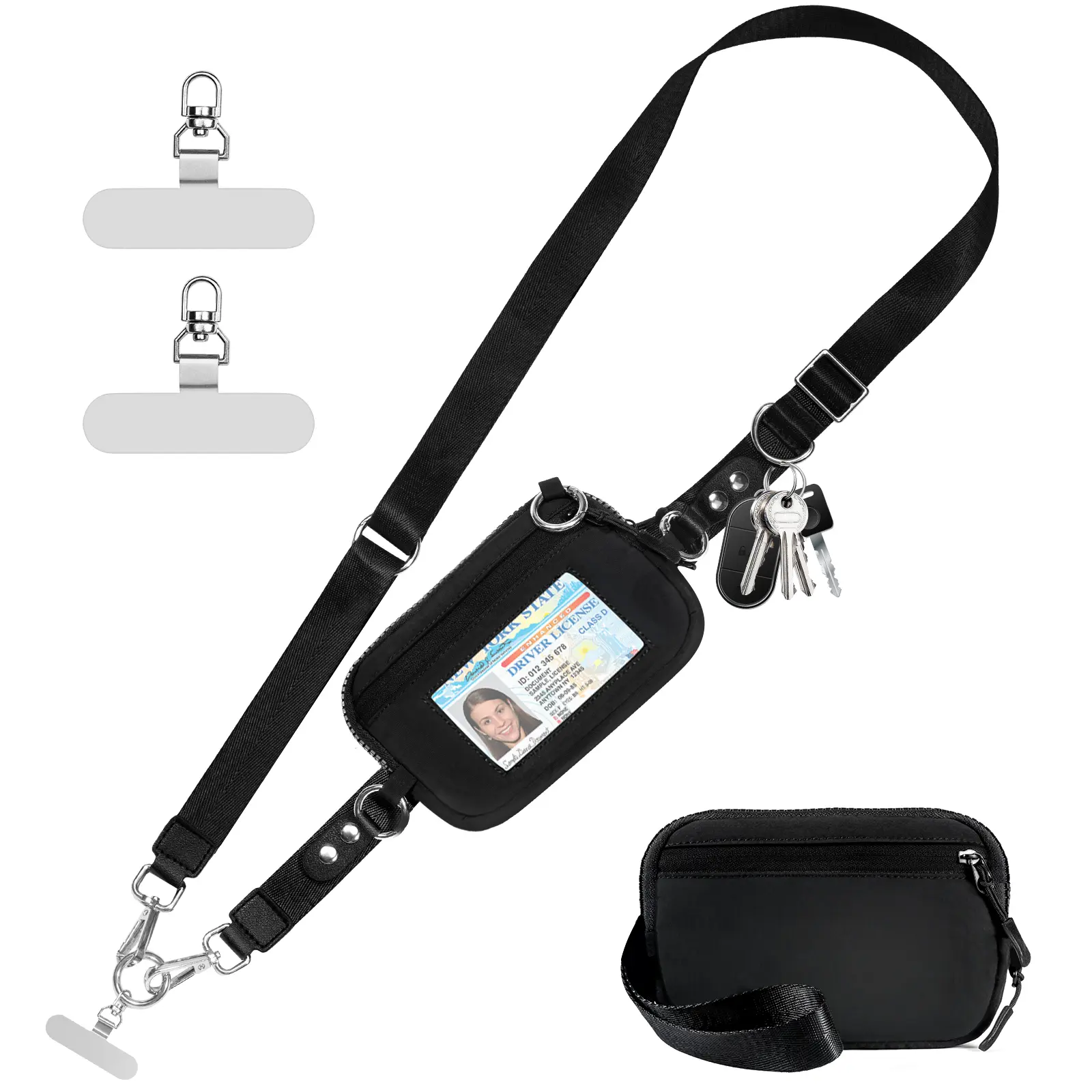 Tiostep Women's Athletic Minimalist Adjustable Crossbody Phone Lanyard - Waterproof Alloy Phone Accessories with Zippered Wallet, Clip-and-Go Detachable Nylon Strap, Card Holder, Digital Device Compatibility, 3 Ways to Wear: Crossbody, Messenger