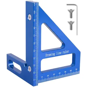 English 3D Multi-Angle Measuring Ruler, Aluminum Alloy Woodworking Square Protractor, Slant Cut Triangle Rule, High Precision Layout Tool