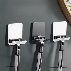 Three-piece no-punch paste razor rack with towel hook, Bathroom organizer supplies - wall-mounted bathroom storage set without drilling, suitable for tile, mirror, door panel installation-free design