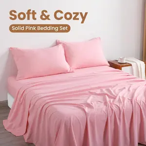 Bedsum 3/4 Pieces Microfiber Bed Sheet Set, Super Soft Cozy Stain Resistant Sheets with Deep Pocket Fitted Sheet, Wrinkle Resistant Bedding Set