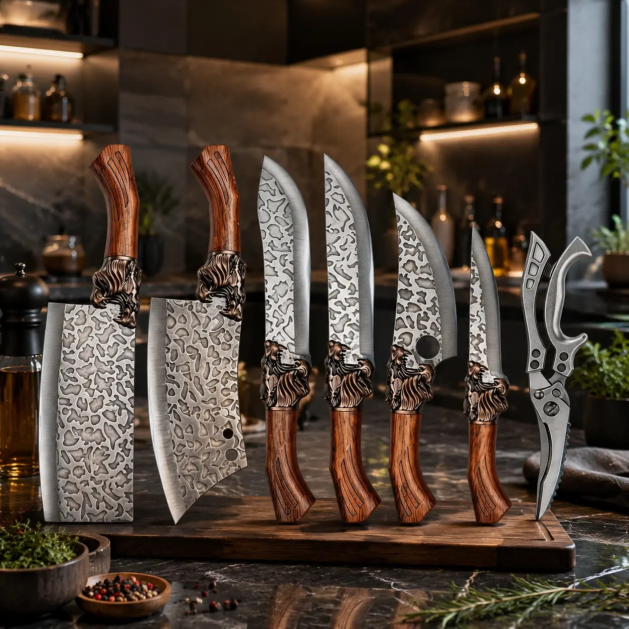 7-Piece Stainless Steel Kitchen Knife & Peeler Set – Professional Kitchen Knife Set Including Boning Knifetcher Knife, Kitchen Scissors, and Ultra-Sharp Meat Cleaver. Designed for Cutting Meat, Fisegetables, Perfect for Home Cooking and Professio