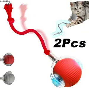 2Pcs Automatic Interactive Electric Cat Toy Balls with Sound - USB Rechargeable, Durable Chew-Resistant, Cat Companion Gifts for All Breeds (Red & Grey)