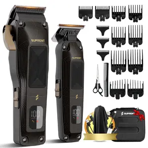 SUPRENT Professional Hair Clippers for Men, Cordless Barber Kit with 7500RPM High-Speed Motor, Zero-Gapped Adjustable Blades, Color Guide Combs & Storage Bag, Black Gold Design