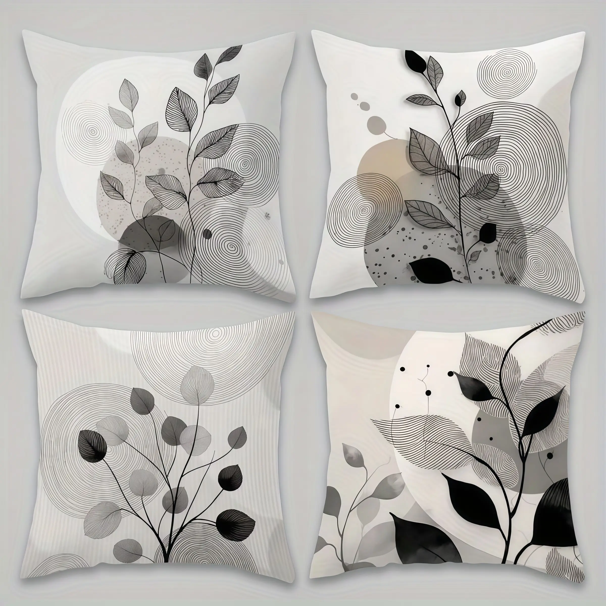 4pcs-Bohemia Themed Throw Pillow Cover, Leaf Pattern Design, Home Spring Décor Products, Suitable Living Room, Bedroom, Sofa and Bed Decoration, 2D Flat, Single Sided Printing, No Pillow Core, Bohemian Theme