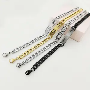 2025 Custom Engraved Eye Picture Couple's Bracelet Stainless Steel Punk Style Flat Oval Chain Perfect Valentine's Day or Anniversary Gift for Girlfriend or Boyfriend Unisex