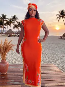 Elegant Plant Print Long Robe with Multi-Color Shawl, Women's Sun Protection Satin Scarf for Beach, Casual All Seasons Wear, Beach Cover Ups, Swimwear Cover Up