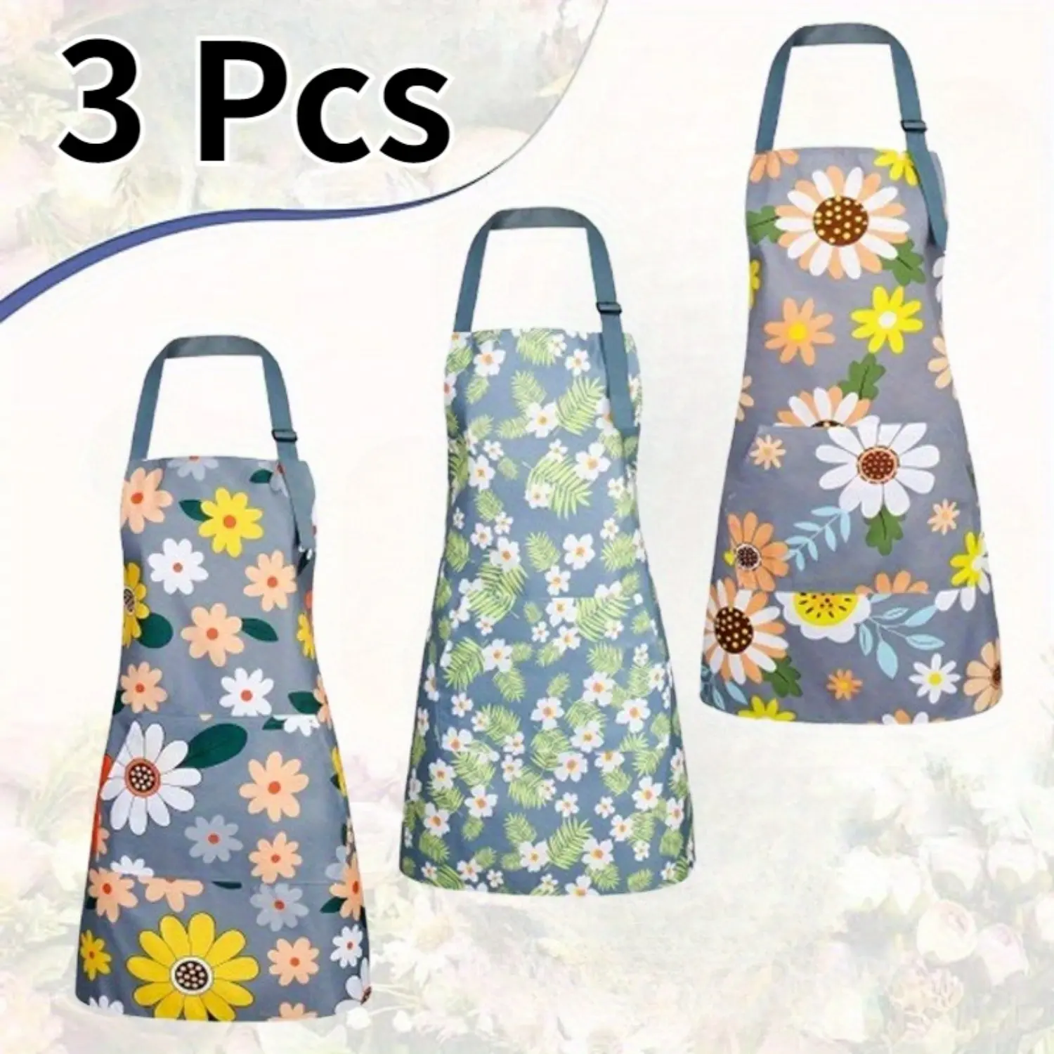 3-Pack Synthetic Polyester-Plastic Waterproof Bib Aprons with Pockets, Adjustable Strap Neck, Comfortable Fit - 3 Aprons to Rotate for Cooking/Gardening, Tools & Hardware Set, Ideal Birthday/Mother's Day Gift for Flower Enthusiasts with Antique Look