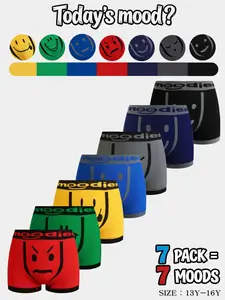 Boys' Fun Emoji Elastic Boxers Casual Youth Underwear 5/7/10 Pack, Seamless Design for Comfort, Breathable Fit for Ages 13-16, Perfect for Everyday Use