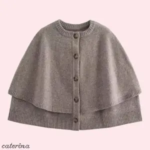 Caterina Knitted Cape Jacket - Oversized Taupe Cardigan with Button Front Closure & Ribbed Trim - Loose Fit Women's Outerwear