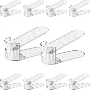 Shoe Slot Organizer,Adjustable Shoe Stacker for a Pair of Shoes,Shoe Holder Space Saver,Double Deck Shoe Riser Shoe Rack,Shoe Organizer for Closet (Clear, 10 Pack)