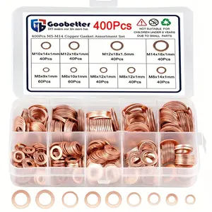 Metric System Copper Gasket Crush Seal Flat Ring Washers - Heat-Resistant, Sealing, Oil Leakage Prevention, Tighter Sealing, 9 Sizes (M5-M14), 400-Piece Set for Automotive Oil Pan Plugs & Precision Instruments, Easy Storage & Use
