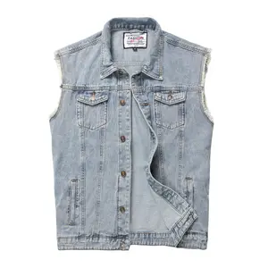 Men's Denim Vest, Sleeveless Jean Jacket Ripped Stretchy Distressed Battle Vest for Men Outerwear