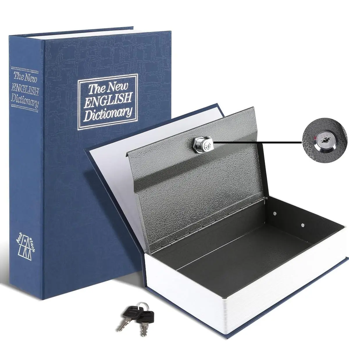 Large Rectangular Blue Metal Alloy Steel Mechanical Money Safe Box with Key Lock, Lid-Equipped Home Storage Box, 9.5in x 6.1in x 2.2in for Savings, Mechanical Safe Box