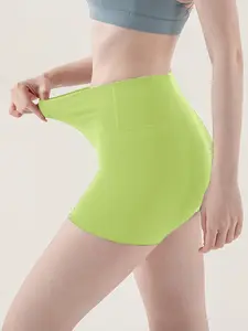 Women's Solid High Waist Sports Gym Soft Stretch Seamless Cycling Shorts, High Stretch Skinny Shorts for Yoga Gym Workout, Ladies Sportswear Bottoms for Indoor Outdoor Wear, Seamless Activewear Shorts, Yoga Clothes