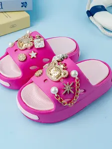 New Cartoon Crown Gold Bear Fashion Versatile Slippers, Patchwork Flat Heel Shoes, Unisex Summer Sandals, Summer Slide Slippers 831