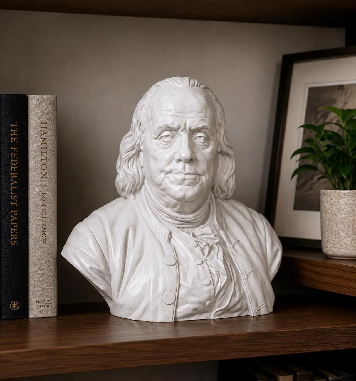Benjamin Franklin Bust - Founding Father Home Decor Statue, Presidential Desk Figurine, American History Collectible