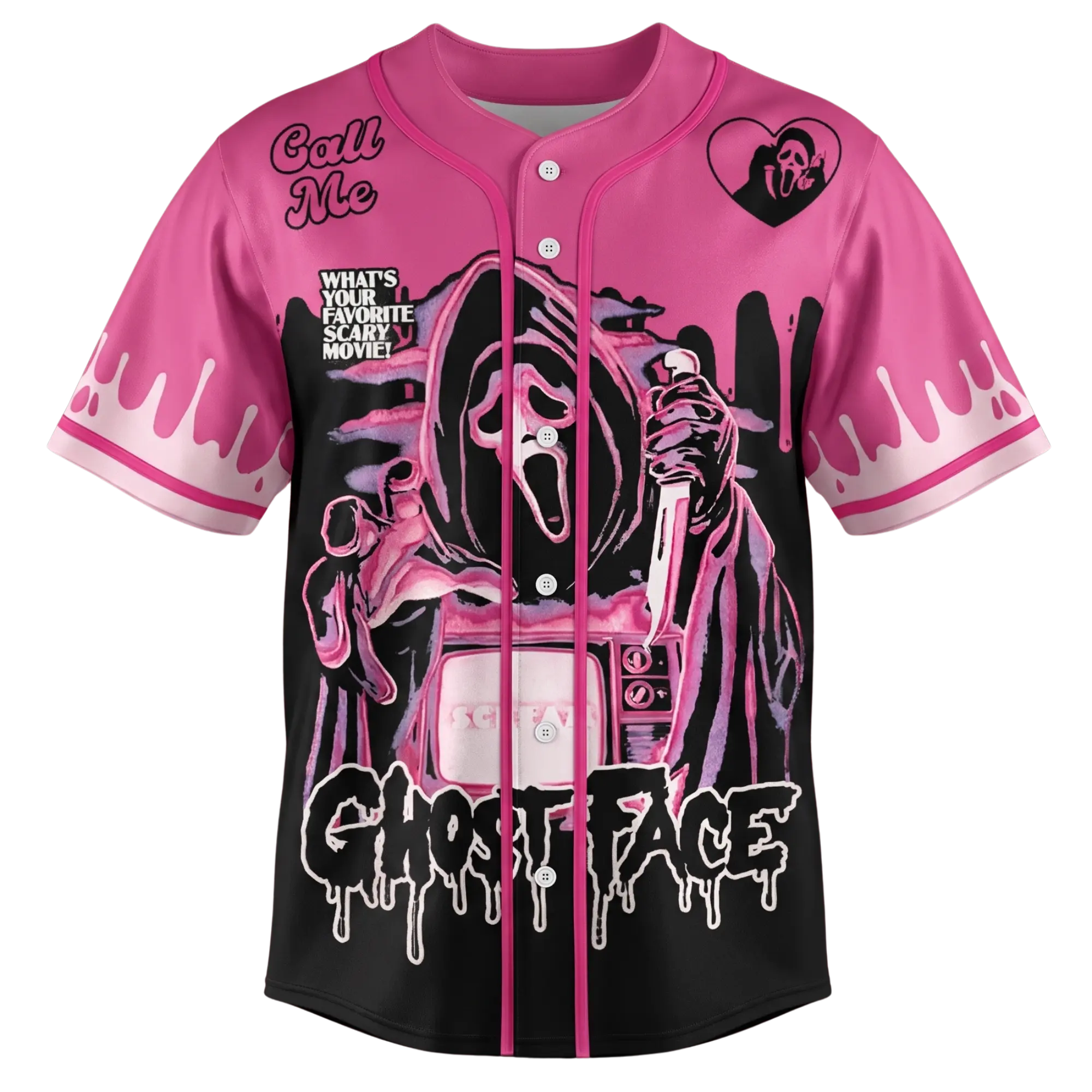 Call Me Baseball Jersey, Breathable Streetwear Baseball Jersey, Halloween Movie Themed Jersey, Scream Baseball Jersey